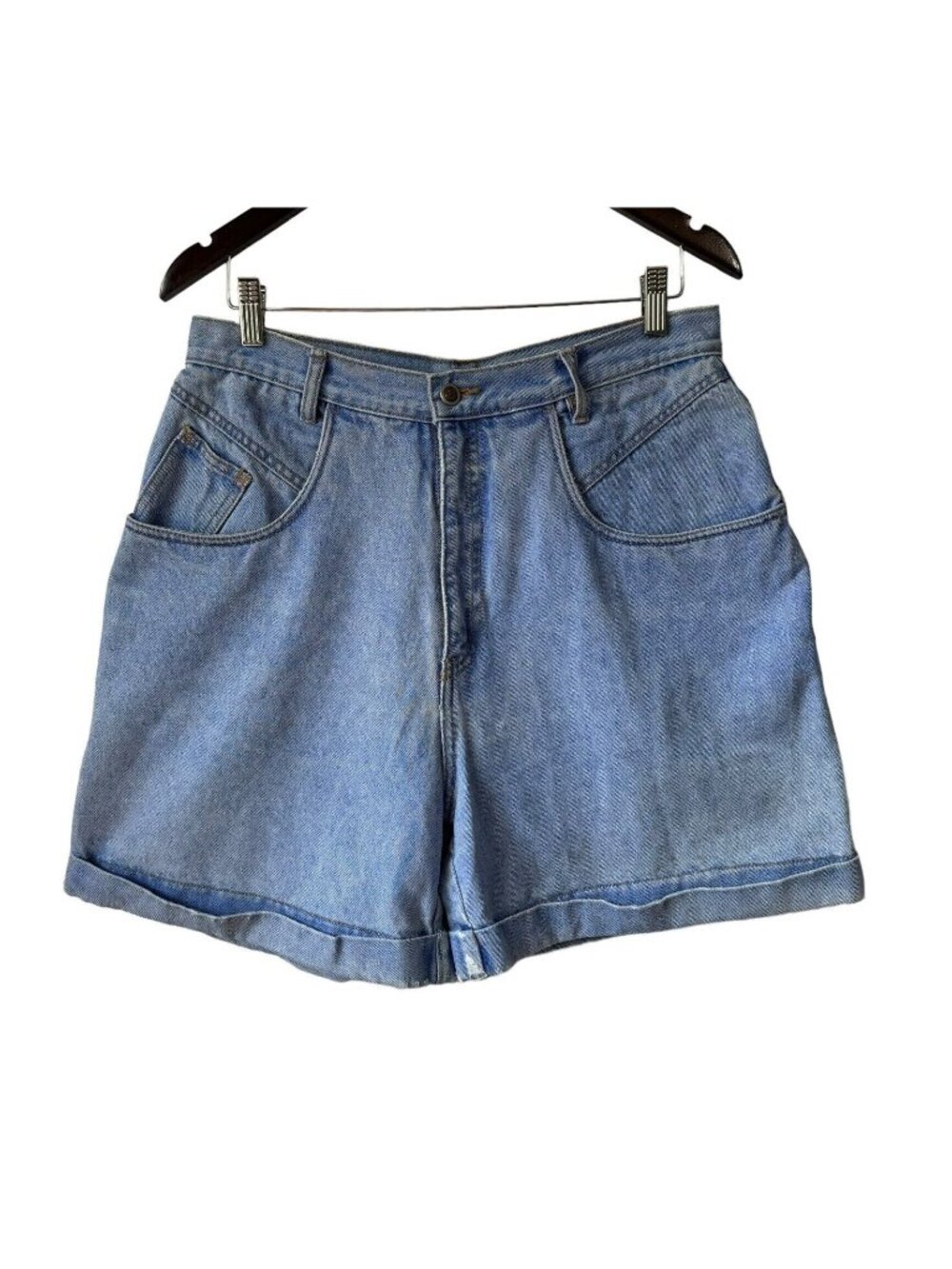 Vintage Bill Blass Denim Shorts Womens 14 High Rise Pleated Light Wash 90s